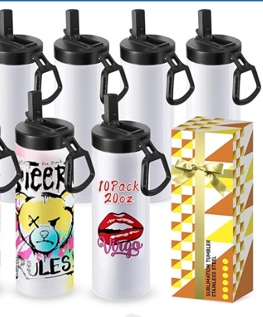 Water bottle - 20oz Stainless Steel Flask with Straw Lid & Handle